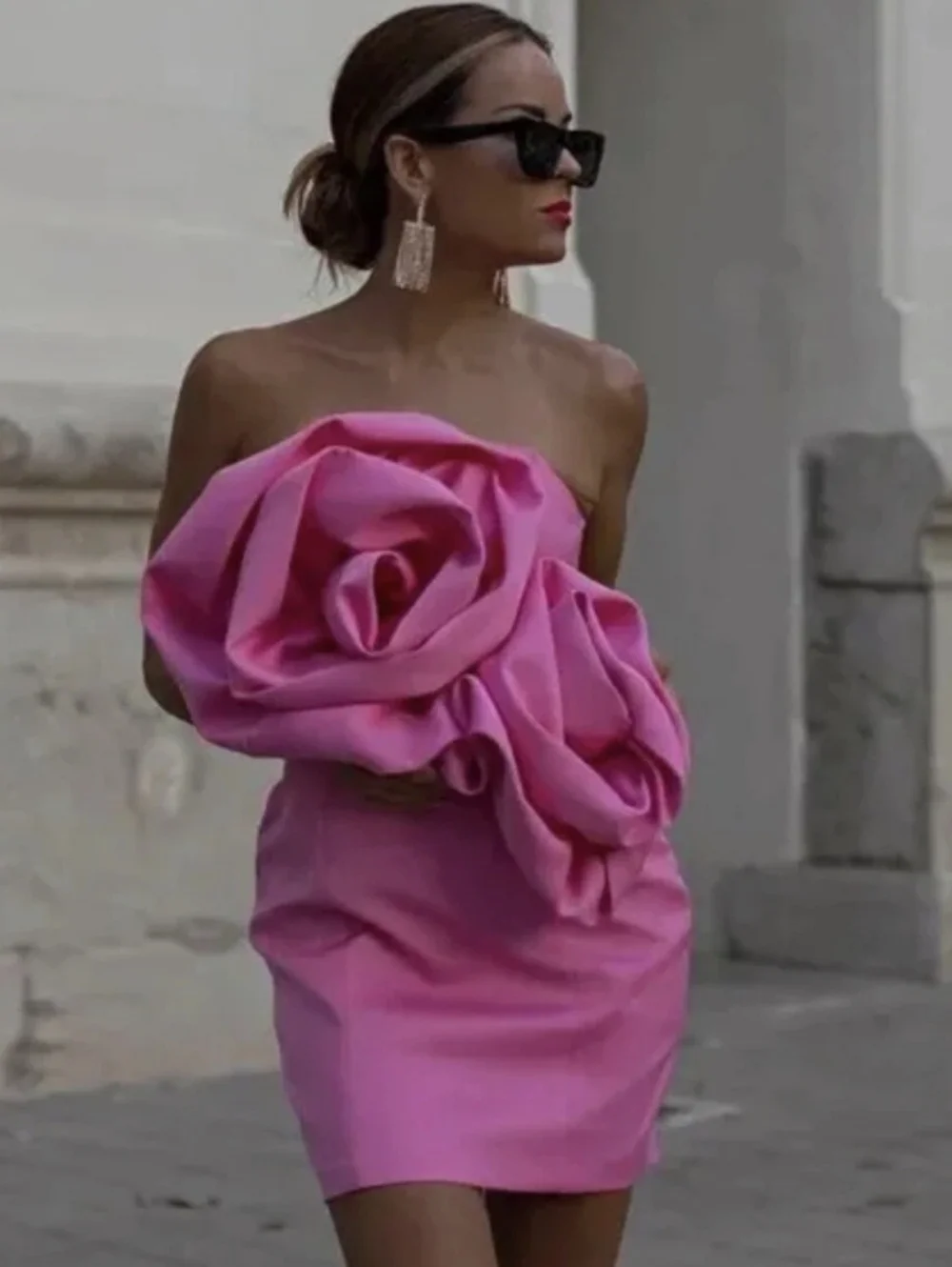 Zara Voluminous Flower Dress Pink Size M